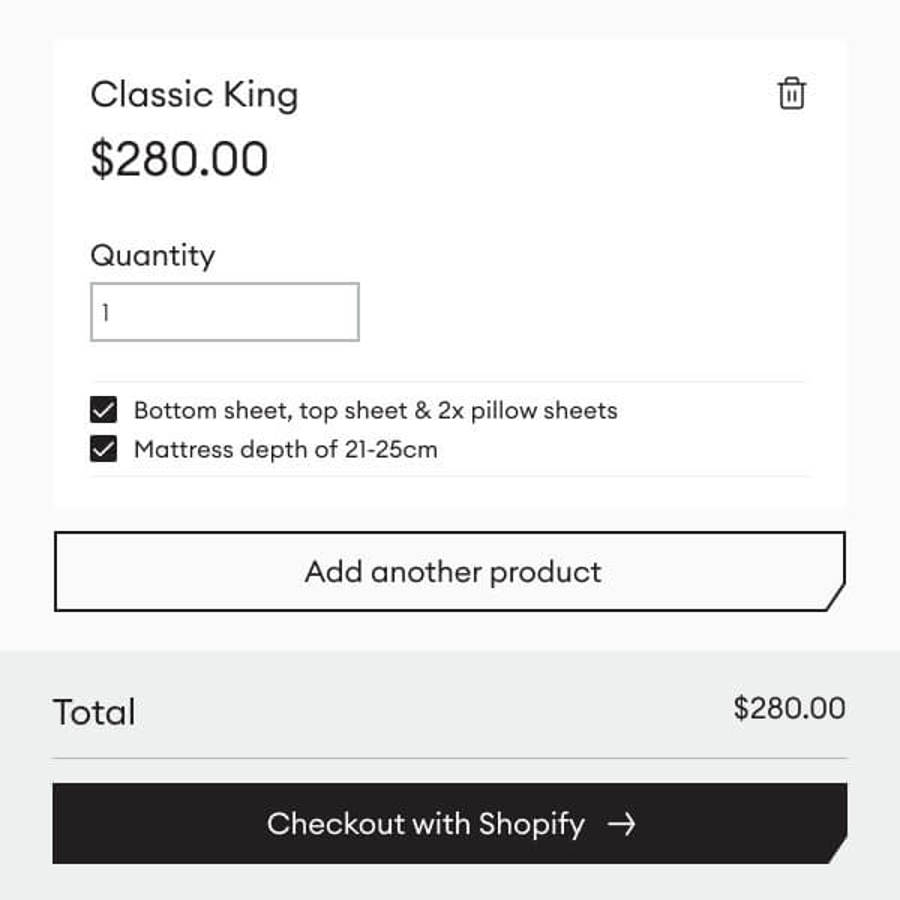 Screenshot from Bedsmade website showing checkout optimisations