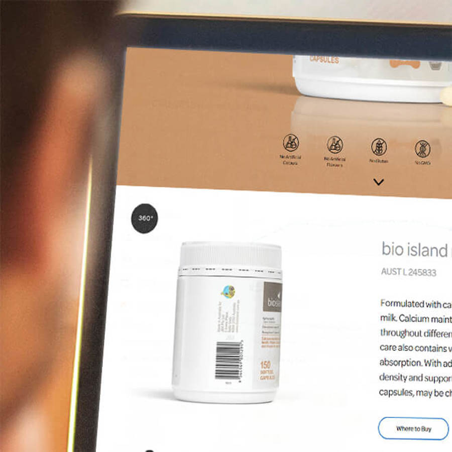 Partial view of BioIsland website showing interactive elements