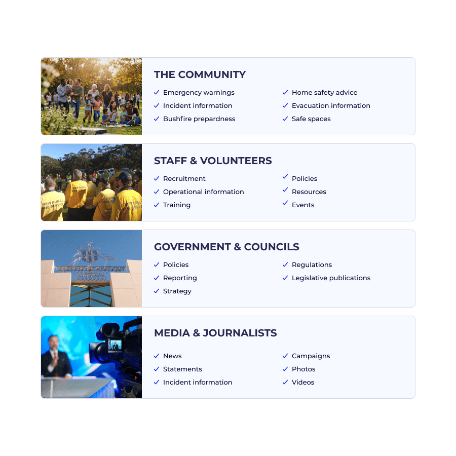 Data visualisation of key audiences and needs identified in the content strategy phase