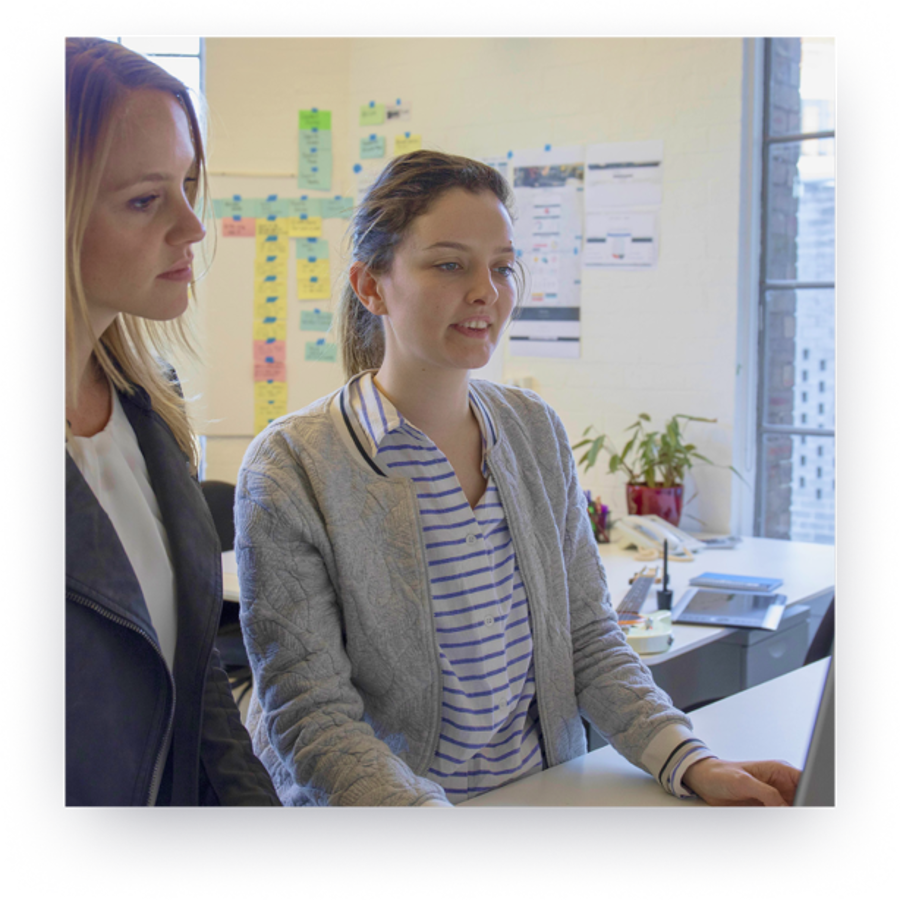 Team in office working on content entry