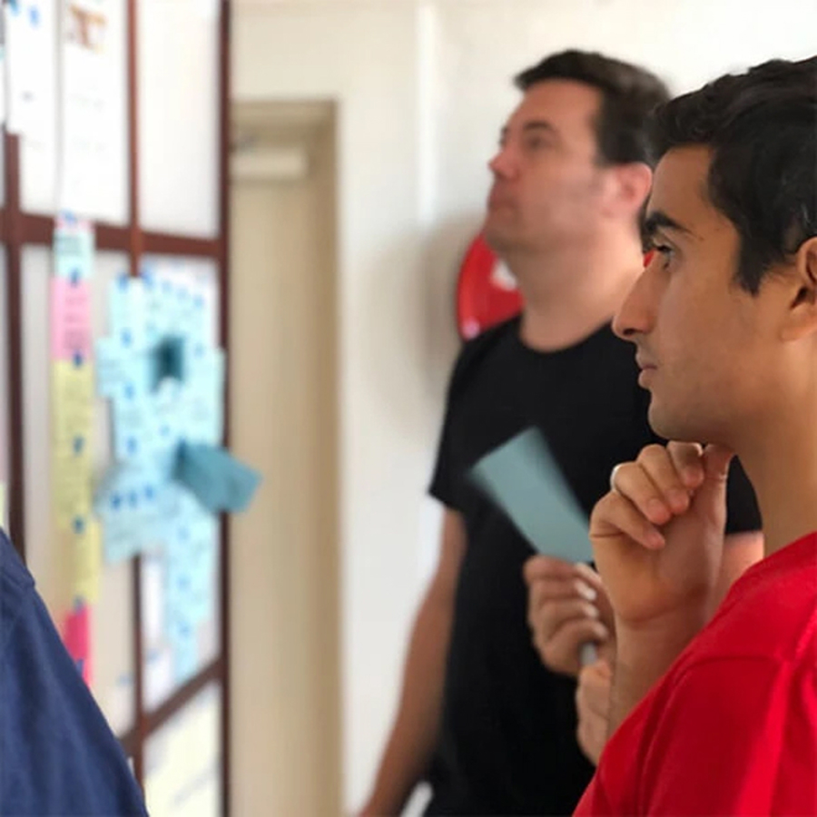 Team members working on roadmapping for clients project