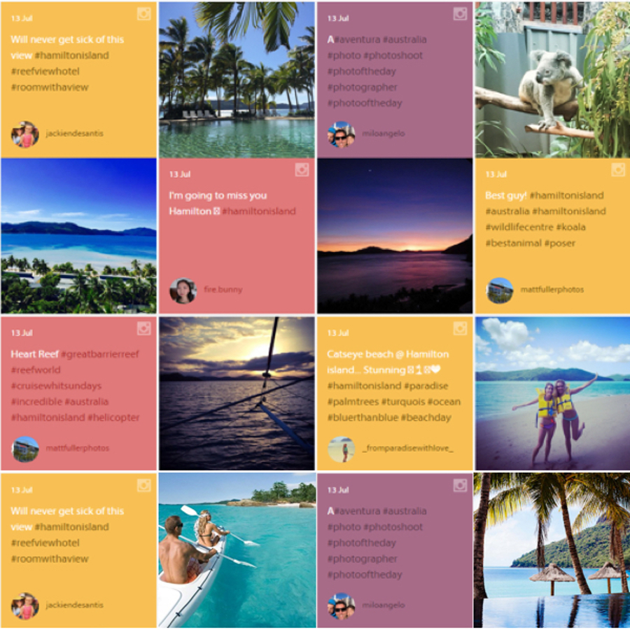 Grid image showing social channel comments with images of Hamilton Island