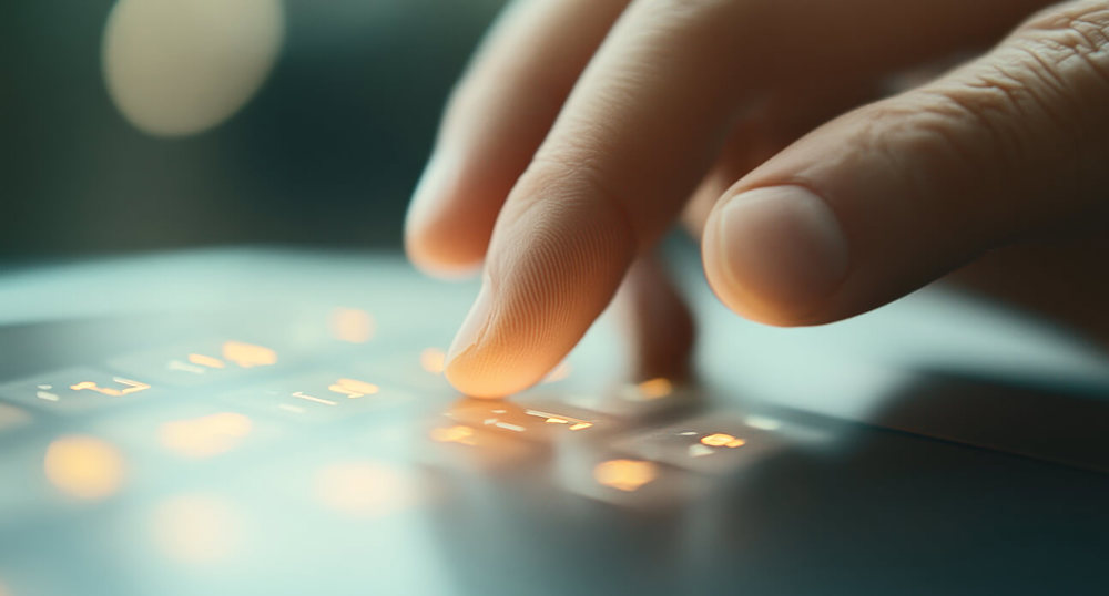 A hand interacting with a ipad. 