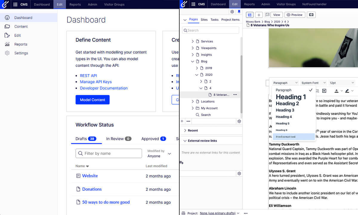Screenshot of the platform built on Optimizely CMS