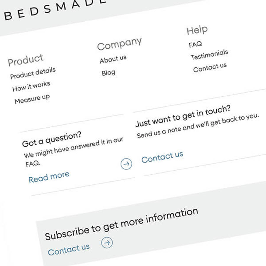 Screenshot from Bedsmade website showing partial navigation menu