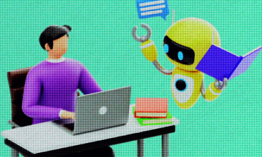 An illustration of an AI robot supporting and assisting a human